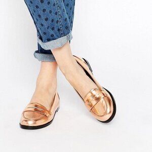 ASOS Metallic Copper Penny Loafer Classic Slip On Flats Size 6